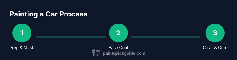 Three-step car painting process: prep/mask, base coat, clear coat and cure
