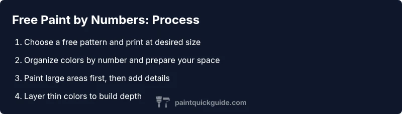 Infographic showing steps to complete a free paint by numbers project