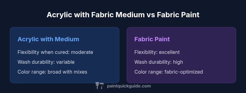 Infographic comparing acrylic with fabric medium to fabric paint, highlighting flexibility and wash durability