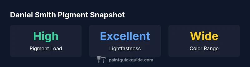 Infographic showing pigment load, lightfastness, and color range for Daniel Smith watercolor paints