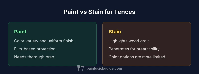 Comparison infographic showing paint vs stain for fences