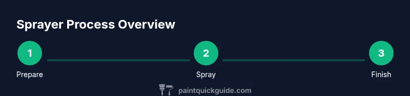 Process infographic showing steps to use a paint sprayer for walls and ceilings
