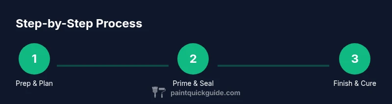 Process infographic showing prep, priming, painting, and curing steps